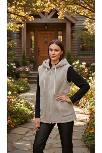 trendlina Zippered Hooded Plush Vest