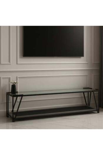 terndat Two-Story Plasma Table, Gray Wood, Transparent Glass Surface - With a luxurious and elegant design
