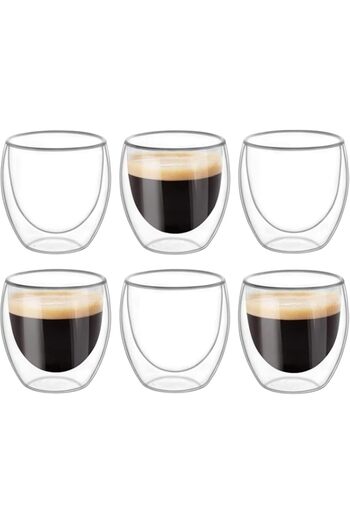 Generic Best-Encounter 6 Pieces Double Wall Glasses Coffee Cup,Medium 250Ml, غير معروف, transparent