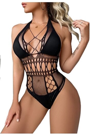 OEM - Sexy Body Lingerie, Catsuit with Lace, Cutouts, Black, Universal Size