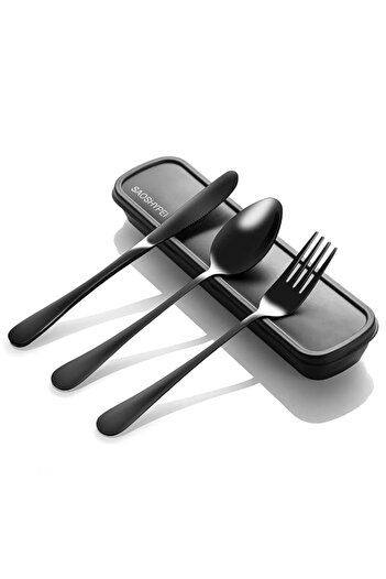 Generic Portable Utensils Set with Case, 4pcs Stainless Steel Reusable Silverware for Lunch Camping School