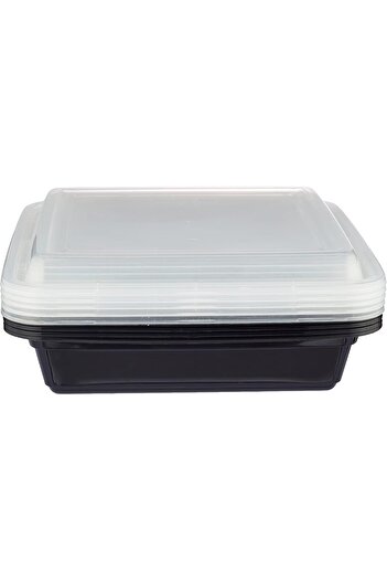Hotpack Disposable Microwaveable Rectangular Black Base, Meal Prep Container with Clear Lid. (5, Bla