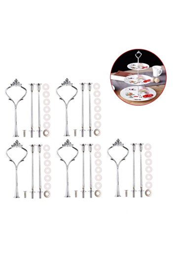 Generic FenglinTech Cake Stands, 5 Sets Crown 3-Tier Vintage Plates Stand Holder - (Silver)