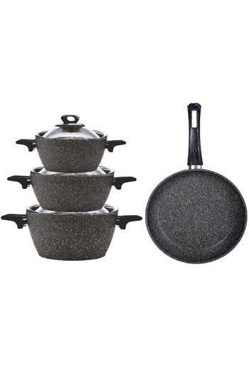 Golden Crown Granite cookware set, 3 pots with stainless steel lid and golden crown frying pan