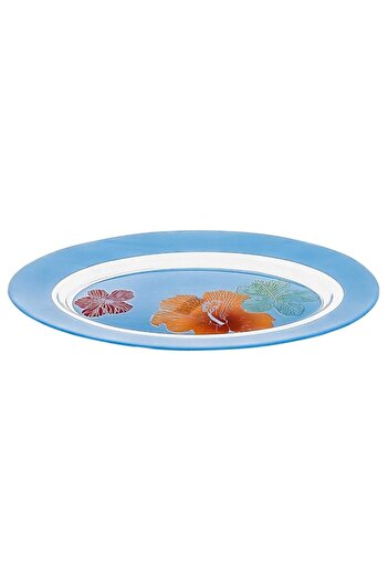 Generic Luminarc Glass Hibiscus Blue Oval Platter Blue