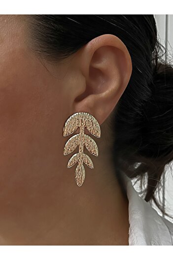 Twinssis Accessories Gold Textured Leaf Earrings