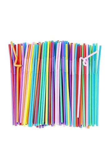 Generic ECVV 100Pcs Multicolor Plastic Straw Flexible Bendable Straw Drinking Straws Valentine'S Day Weddin