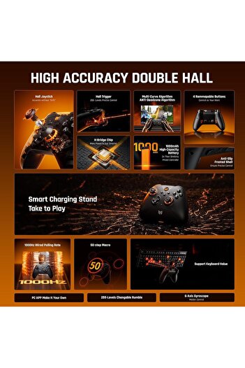 BIGBIG WON وحدة تحكم لاسلكية Gale Hall للتحكم في الحركة Hall Joystick 3 Thumbsticks PC Applicati