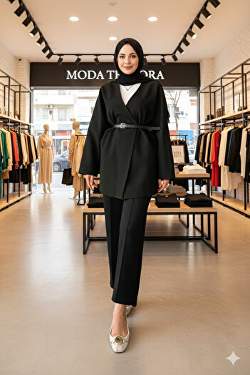Moda Tendora Oversize Style Jacket with Belt Detail
