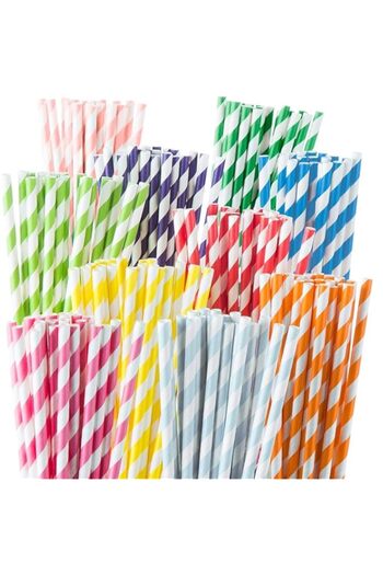 Generic ECVV 100PCS Biodegradable Paper Straws - Durable & Eco-Friendly in Colour Stripes - Rainbow Drinkin