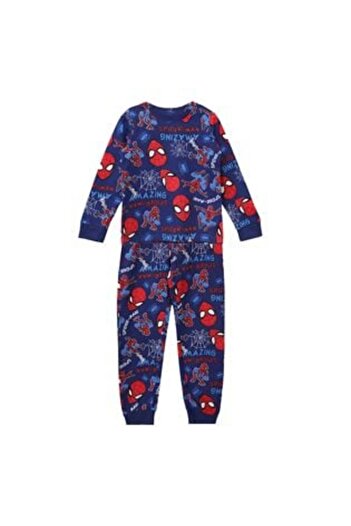 Jumbo Set Pijama de Iarna din Bumbac Albastru cu Model Spiderman pentru Copii