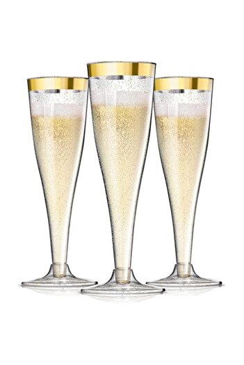Generic 6 PCS Plastic Champagne Flutes Gold Glitter Plastic Cups 6.5 OZ Clear Plastic Cups Tumblers, Fancy