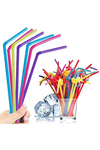 Generic KASTWAVE 200 Pack Flexible Plastic, Straws Straws Extra Long Colorful, Disposable Drinking Straws,