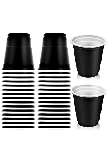 Generic PFUTURE 30 Pcs Disposable 2oz Shot Glasses - Black Plastic Cups for Wedding, Graduation Party, Beer