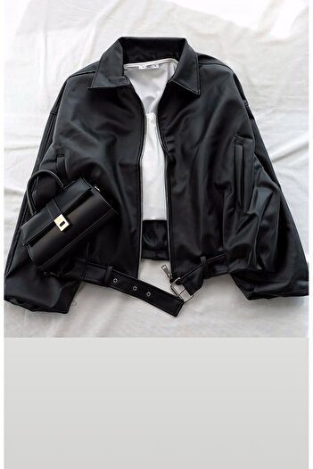 PRİFALDİ Oversize Bomber Leather Jacket
