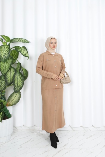 NİSUM MODA Button Detailed Knitwear Skirt Suit
