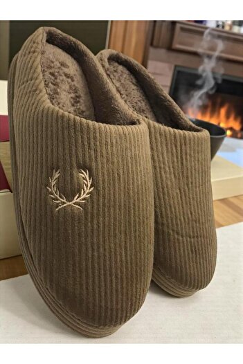 MARKABONİ Men's Tan House Slippers Soundless Soft Comfortable Wool Slippers with Wool Inside