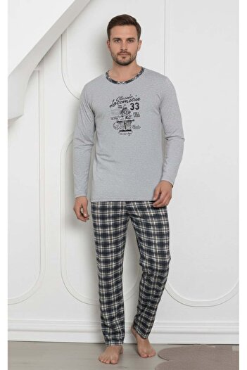 embody Men's cotton long pyjamas, cotton, cotton, men's large size grey 833
