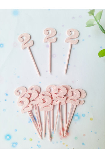 Atolye Doruk 20 Pcs Pink Number 2 Cupcake Picks - Baby Girl 2Nd Birthday Cake Decoration Supplies