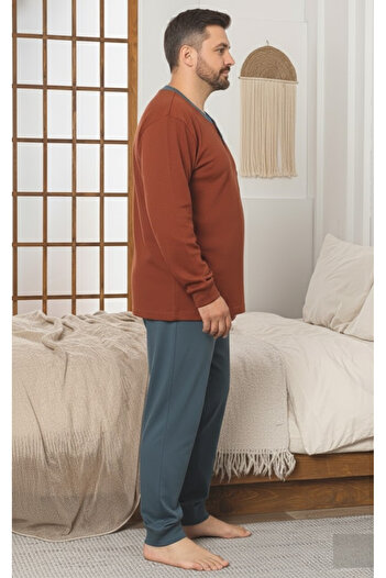 embody Men's cotton interlock long pyjamas, large size, brick 3007