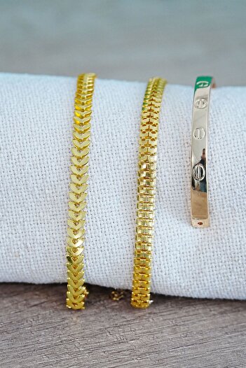 P Parla Combination Bracelet Gold Fishbone Caterpillar and Flat Velcro Model 3 Pieces at a Time