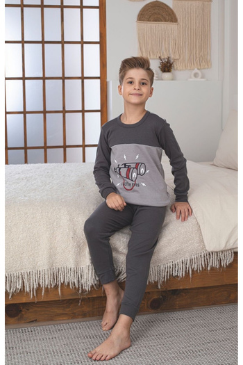 embody Boys' pyjamas, cotton, long sleeves and trousers, grey 13