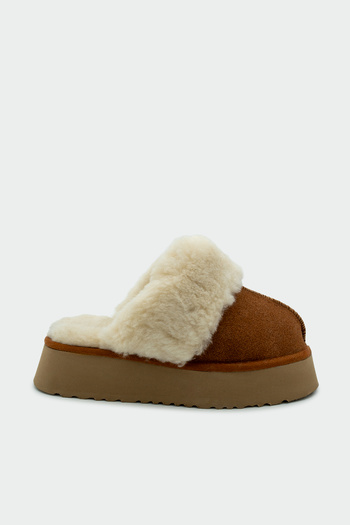 LAMİNTA Rover Brown Suede Furry Flat Sole Women's Slippers