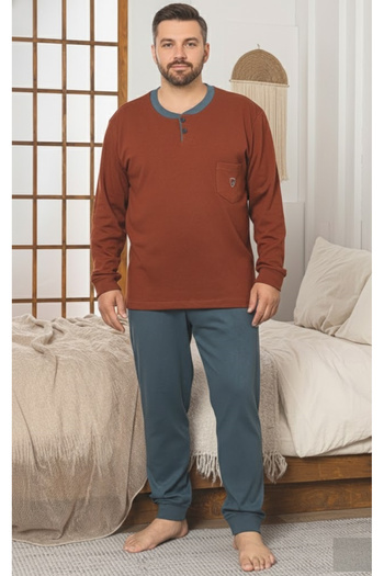embody Men's cotton interlock long pyjamas, large size, brick 3007