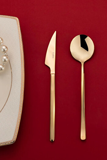 RİVO HOME DECOR 30 Pieces Stainless 304 Steel Gold Plated Spoon Fork Knife Cutlery Set