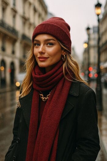FELLMENS Burgundy Knitwear Women's Beret Scarf Set of 2