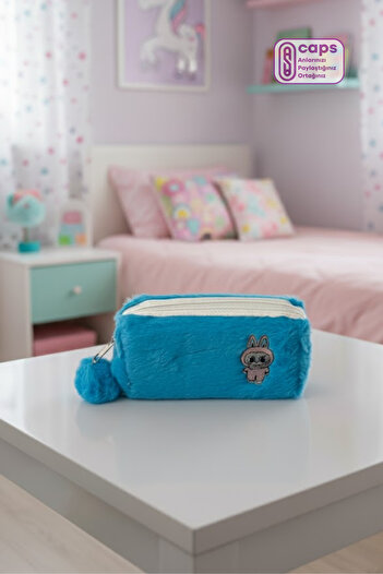 caps office Labubu Embroidered Large Plush Pencil Case – Single Compartment, Zippered, Fluffy Pen Holder