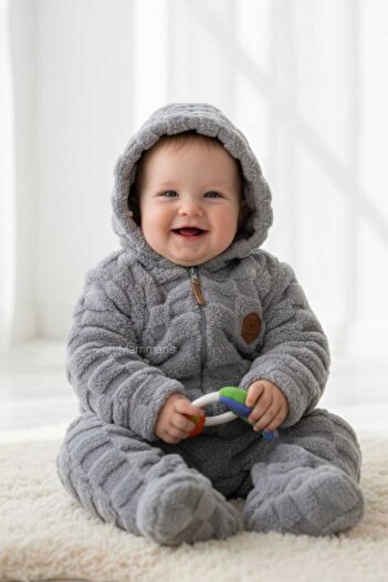 Mamman's Winter, Thick Plush, Hooded, Zippered Booties Baby Boy Jumpsuit Welsoft Fabric