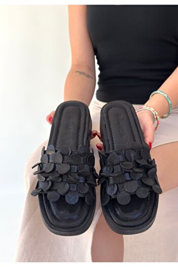 P Parla Norx Black Skin Slippers - Lisinya