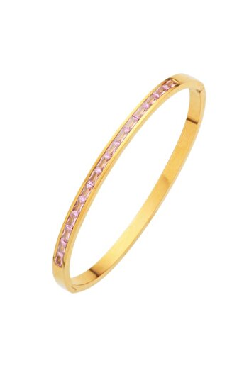 THK Bangle Bracelet 4mm, THK, Zirconia Stones, Stainless Steel, 18 cm, 18K Gold Plated, Gold, Purple