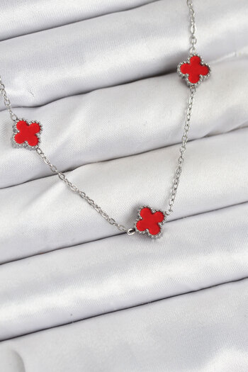 P Parla 316L Steel Chain Silver Color Red Baby Boy Clover Women's Necklace - Lisinya