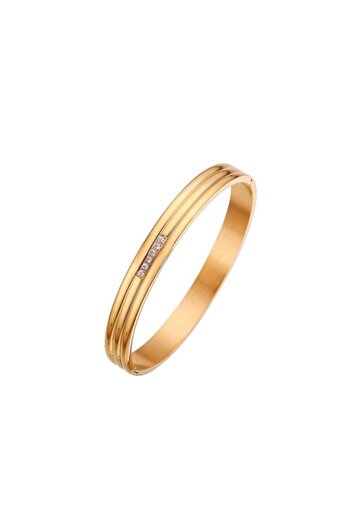 THK Bangle Bracelet 6mm, THK, Zirconia Stones, Stainless Steel, 19 cm, 18K Gold, Unisex, Gold, Silver