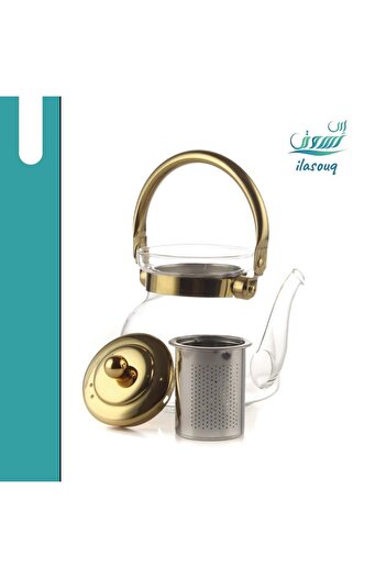 DLC Glass teapot with gold lid 1.1 liters