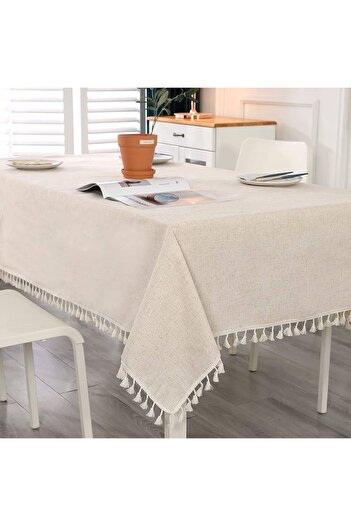 OEM Tablecloth with tassels CREAM, made of cotton Special Events 150 x 220 cm, for 6-8 people, code 0018