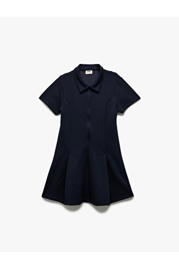 Koton Short Sleeve Zipper Closure Shirt Collar Dress