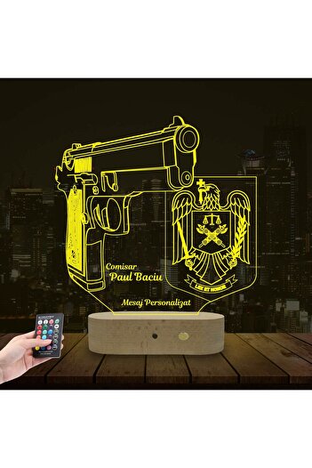 Cadouri Trend Personalized 3D Lamp in the Shape of a Pistol and the Romanian Police Symbol for Police Officers