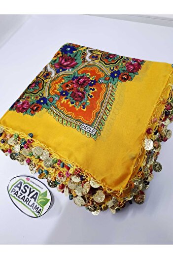ASYA PAZARLAMA Black Sea Lira Yellow Writing, Wooden Beaded Writing, Cheesecloth, Keşan, Scarf, Shawl, Headband, Bandana