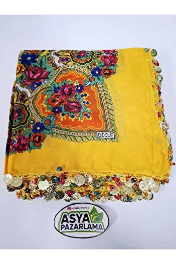 ASYA PAZARLAMA Black Sea Lira Yellow Writing, Wooden Beaded Writing, Cheesecloth, Keşan, Scarf, Shawl, Headband, Bandana