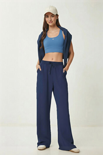 bilcee Women's Navy Blue Wide Leg Modal Sweatpants 4804