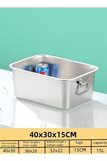 NIHAO Stainless Steel Square Container Storage Set with Handle, Deepened，Thickened with Lid 40*30*15 Cm