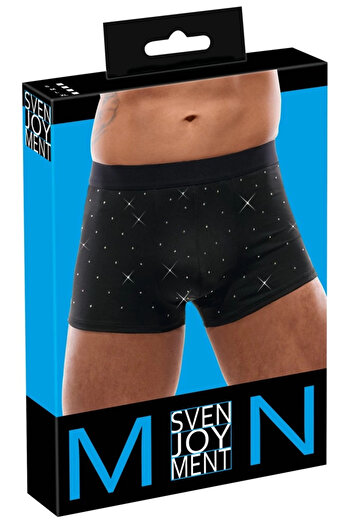 Other Svenjoyment - Black Men's Boxer Shorts with Silver Crystals S