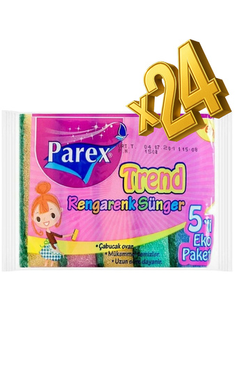 Parex Colorful 5-Piece Flat Sponge Twenty-Four Pack 24 Packs