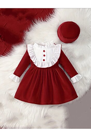 OEM Red dress with long sleeves and ruffles, 2-3 years, 92-98 cm