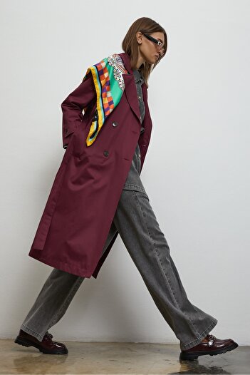 QANU Floriva Long Trench Coat Burgundy