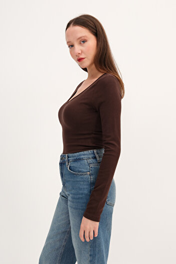 Addax V-Neck Long Sleeve Basic Blouse B12343