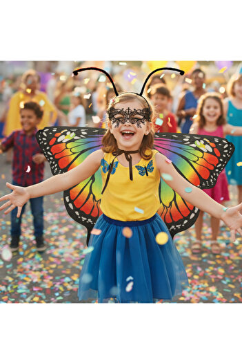 zola 3-piece butterfly costume, wings 134 x 110 cm, crown, mask, 2 clips, multicolor